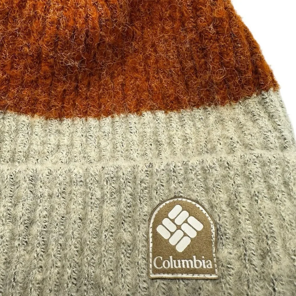 Columbia City Limits Pom Beanie Gray Burnt Orange Black Faux Fur